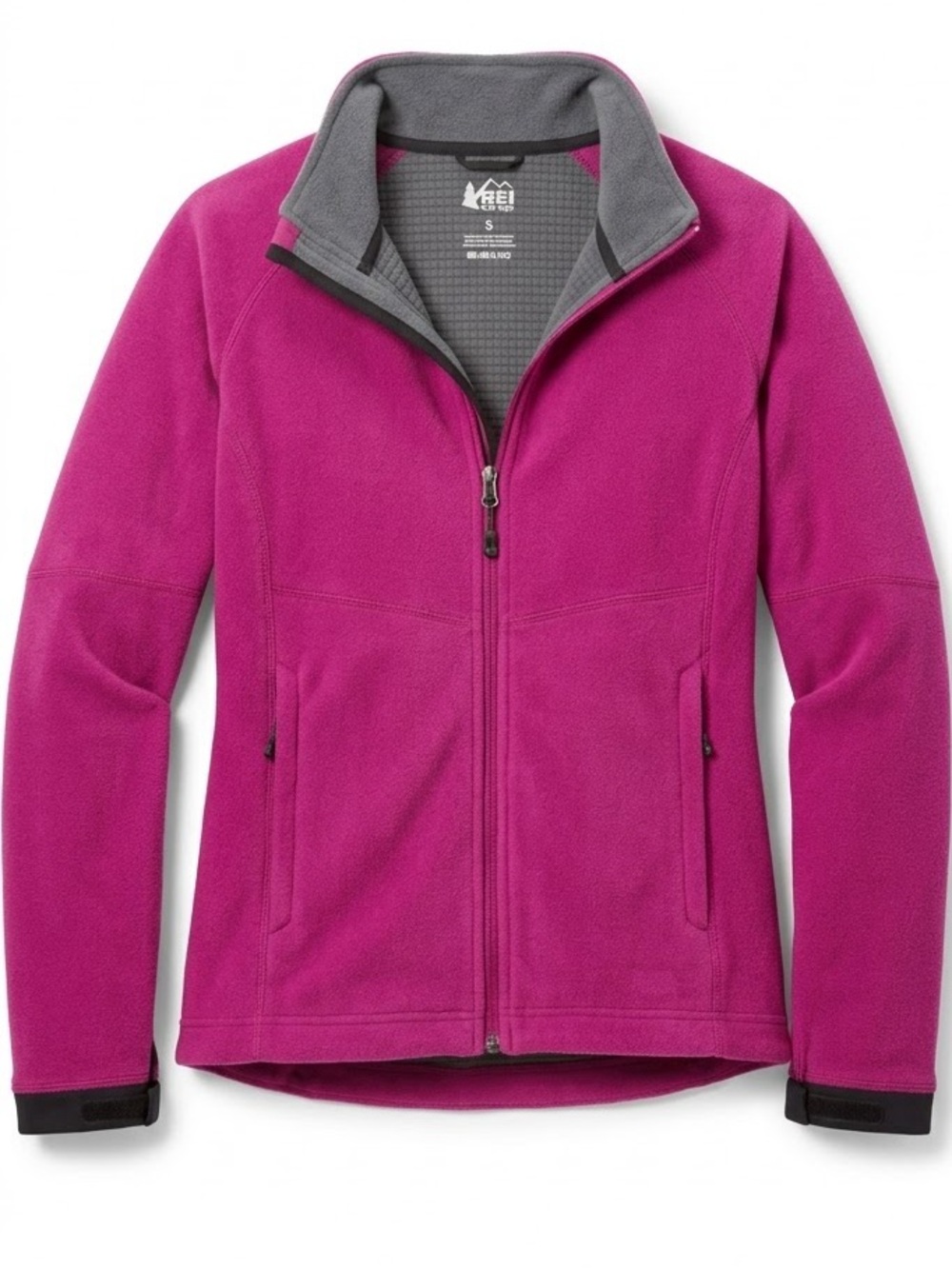 REI Womens Full‎ Zip Fleece Jacket Magenta Pink Grid Interior Outdoor Hiking M